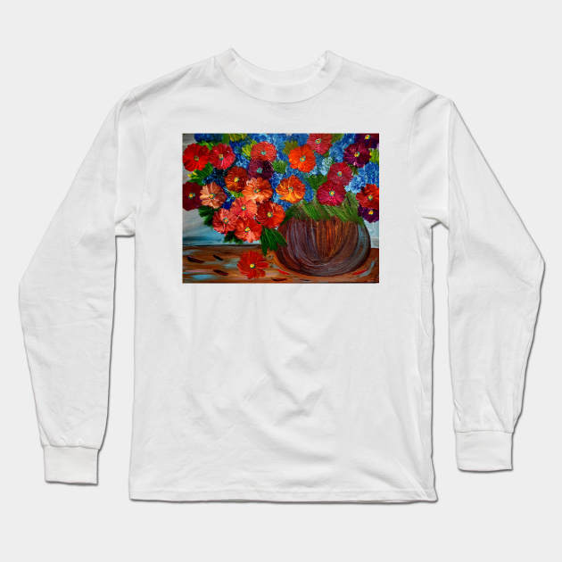 Red abstract flowers Long Sleeve T-Shirt by kkartwork